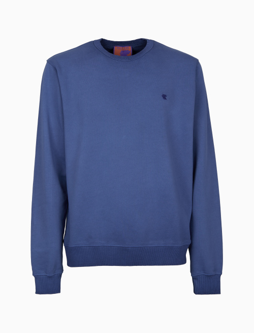 Unisex plain blue garment-dyed cotton sweatshirt with crew-neck - Sweatshirts | Gallo 1927 - Official Online Shop