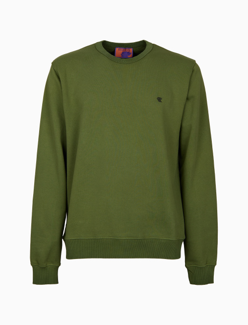 Unisex plain green garment-dyed cotton sweatshirt with crew-neck - Sweatshirts | Gallo 1927 - Official Online Shop