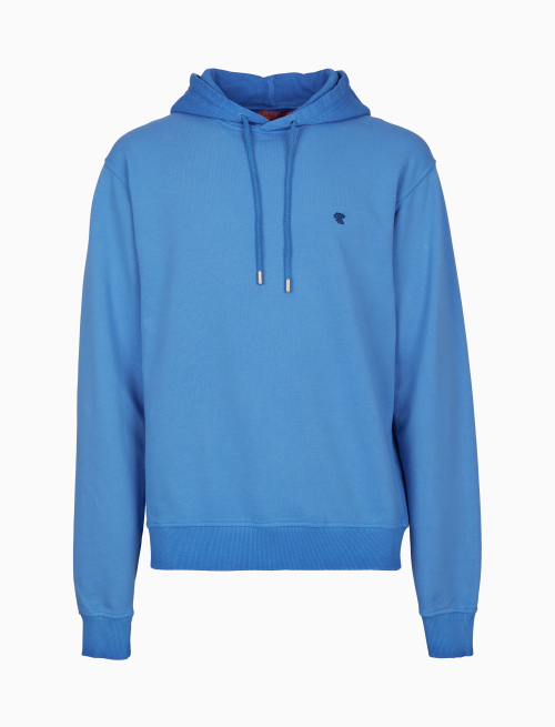 Unisex plain light blue garment-dyed cotton hoodie - Sweatshirts | Gallo 1927 - Official Online Shop