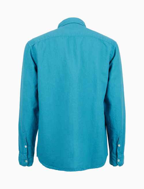 Camicia uomo lino tinto capo tinta unita azzurro - Polo | Gallo 1927 - Official Online Shop