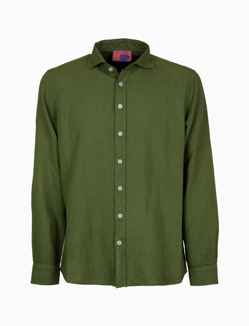 Camicia uomo lino tinto capo tinta unita verde - Camicie | Gallo 1927 - Official Online Shop