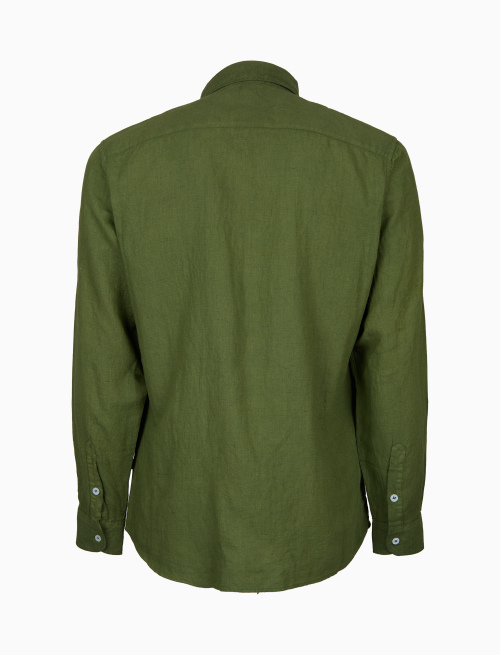 Men's plain green garment-dyed linen shirt - Clothing | Gallo 1927 - Official Online Shop