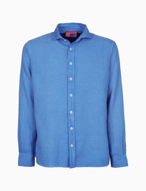 Men's plain light blue garment-dyed linen shirt - Shirts | Gallo 1927 - Official Online Shop
