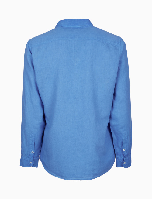 Men's plain light blue garment-dyed linen shirt - Clothing | Gallo 1927 - Official Online Shop