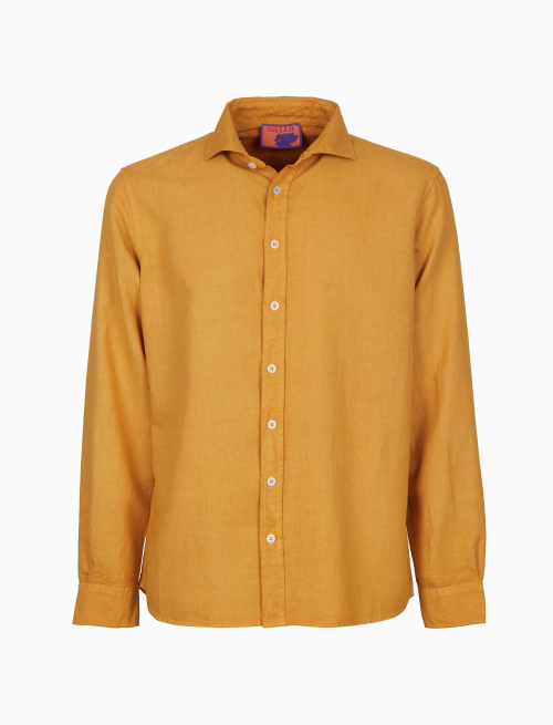 Men's plain yellow garment-dyed linen shirt - Shirts | Gallo 1927 - Official Online Shop