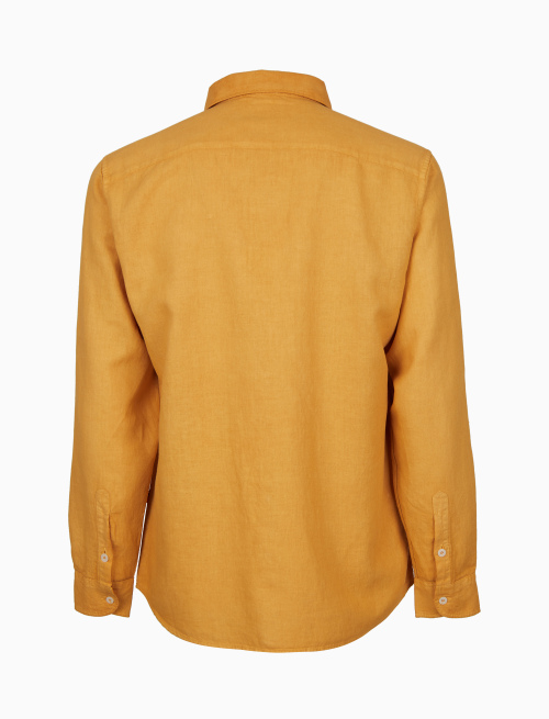 Men's plain yellow garment-dyed linen shirt - Clothing | Gallo 1927 - Official Online Shop