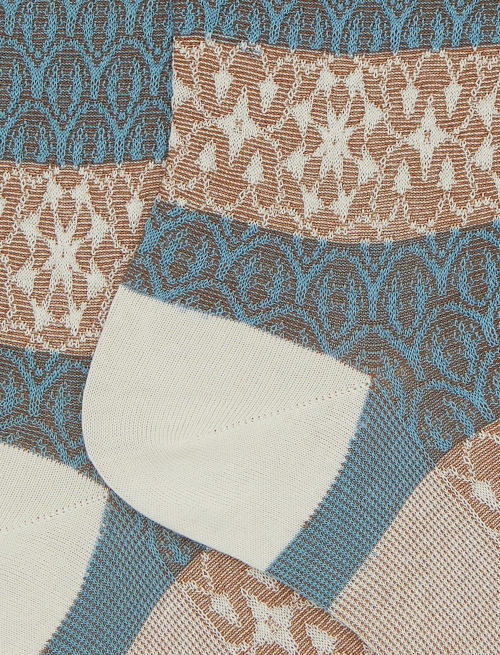 Women's fashionable light blue cotton socks with alternating decorative patterns - Socks | Gallo 1927 - Official Online Shop