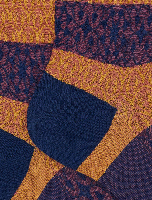 Women's fashionable yellow cotton socks with alternating decorative patterns - Woman | Gallo 1927 - Official Online Shop