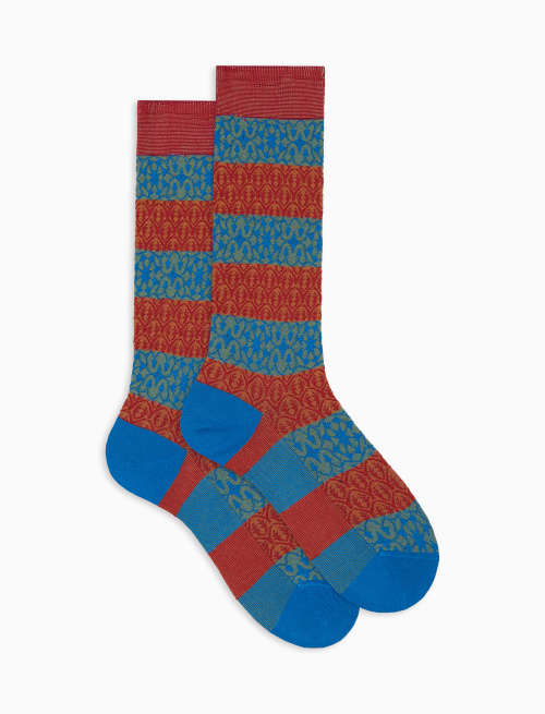 Women's fashionable red cotton socks with alternating decorative patterns - The SS Edition | Gallo 1927 - Official Online Shop