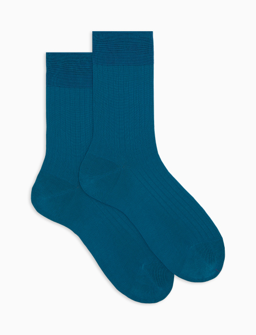 Women's short plain light blue ribbed cotton socks - The Classics | Gallo 1927 - Official Online Shop
