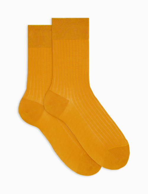 Women's short plain yellow ribbed cotton socks - The Classics | Gallo 1927 - Official Online Shop