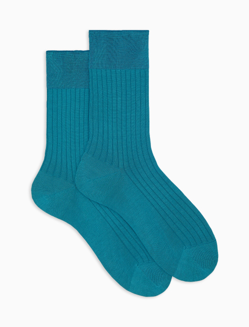 Women's short plain light blue ribbed cotton socks - The Classics | Gallo 1927 - Official Online Shop