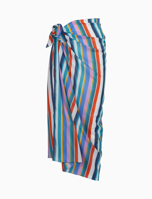 Women's white cotton sarong with multicoloured stripes - Beachwear | Gallo 1927 - Official Online Shop