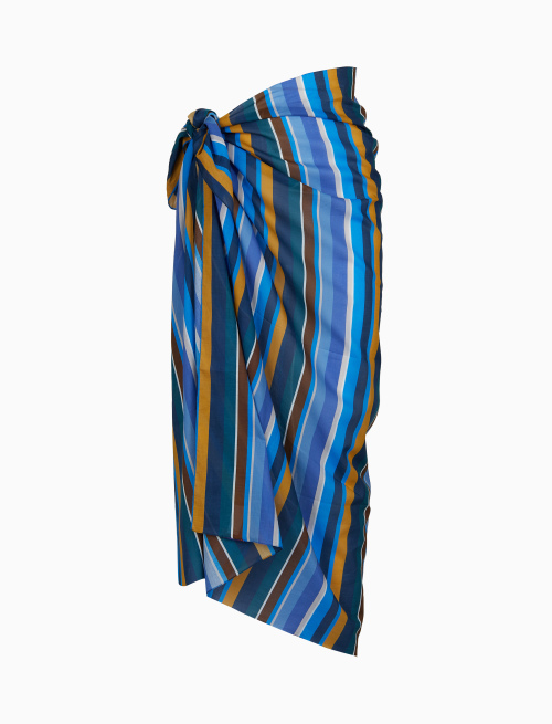 Women's blue cotton sarong with multicoloured stripes - Beachwear | Gallo 1927 - Official Online Shop