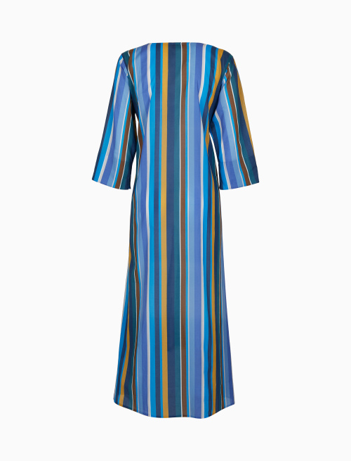 Women's long blue cotton kaftan with multicoloured vertical stripes - Clothing | Gallo 1927 - Official Online Shop