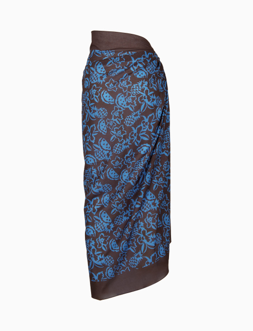 Women's brown cotton sarong with pineapple, watermelon and flower motif and plain edge - Clothing | Gallo 1927 - Official Online Shop