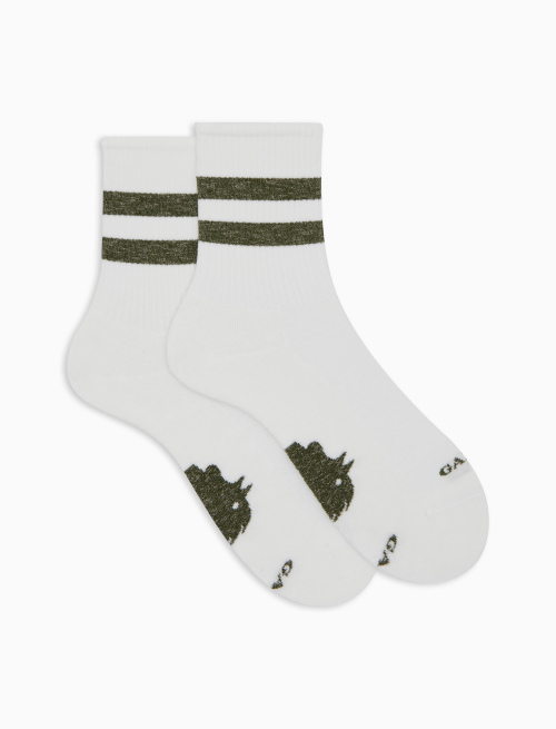 Unisex short white cotton terry socks with contrasting-colour stripes - Socks | Gallo 1927 - Official Online Shop