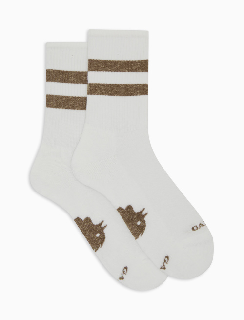 Unisex short white cotton terry cloth socks with stripes - Sport and Terry socks | Gallo 1927 - Official Online Shop