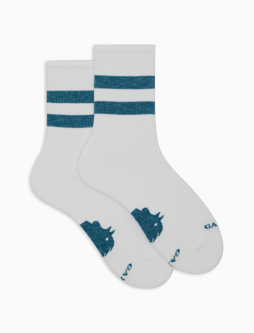Unisex short white cotton terry socks with contrasting-colour stripes - Socks | Gallo 1927 - Official Online Shop