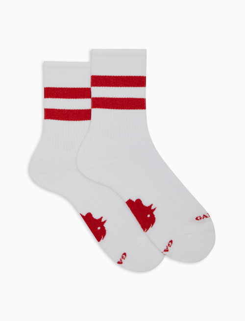 Unisex short white cotton terry socks with contrasting-colour stripes - Socks | Gallo 1927 - Official Online Shop