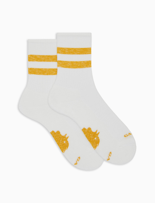 Unisex short white cotton terry socks with contrasting-colour stripes - Socks | Gallo 1927 - Official Online Shop