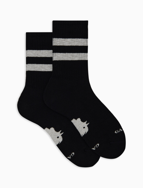 Unisex short black cotton terry socks with contrasting-colour stripes - Socks | Gallo 1927 - Official Online Shop
