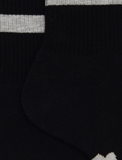 Unisex short black cotton terry socks with contrasting-colour stripes - Socks | Gallo 1927 - Official Online Shop