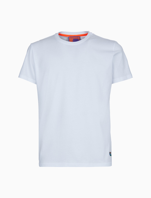 T-shirt girocollo unisex cotone tinta unita con stampa galletto colorato bianco - T-Shirts | Gallo 1927 - Official Online Shop