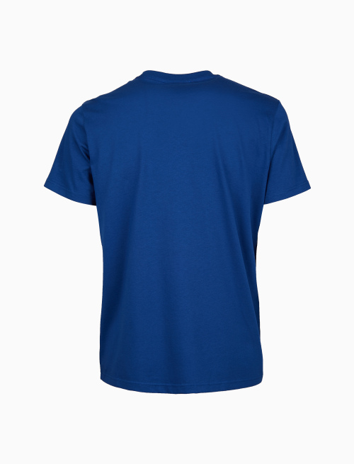 Unisex plain blue cotton crew-neck T-shirt with colourful rooster print - Clothing | Gallo 1927 - Official Online Shop