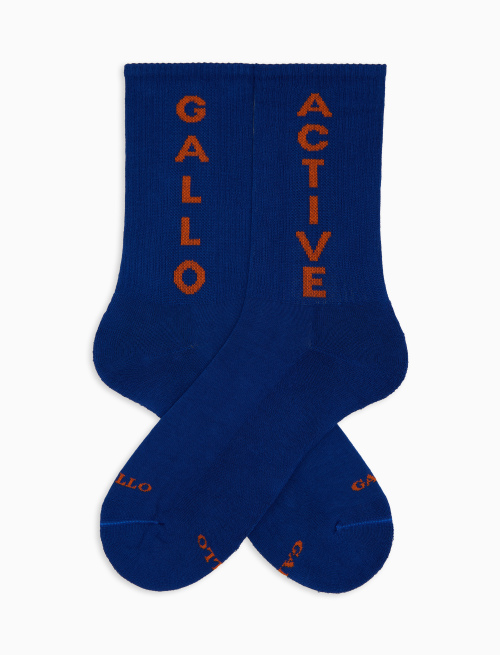 Unisex short blue cotton terry cloth socks with Gallo active writing - Sport and Terry socks | Gallo 1927 - Official Online Shop