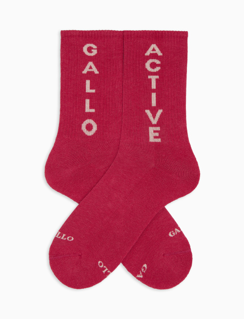 Unisex short fuchsia cotton terry cloth socks with Gallo active writing - Sport and Terry socks | Gallo 1927 - Official Online Shop