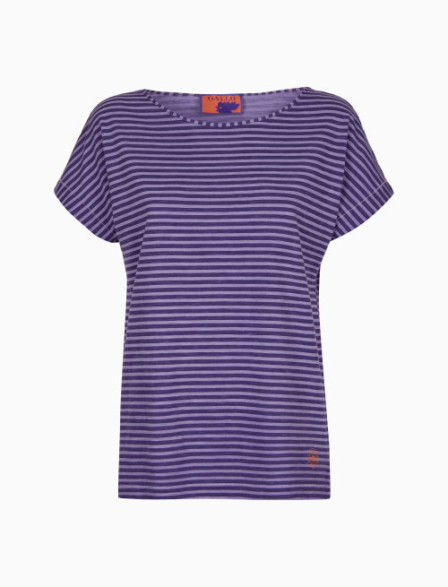 Women's purple garment-dyed cotton T-shirt with Windsor stripes - Clothing | Gallo 1927 - Official Online Shop