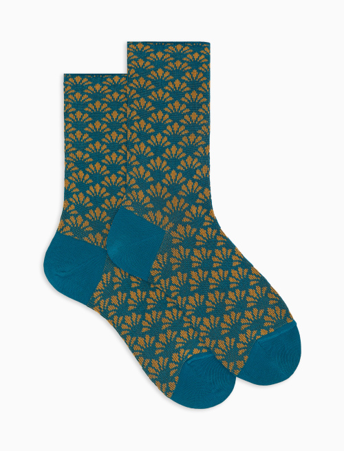 Women's short blue cotton socks with geometric floral motif - The SS Edition | Gallo 1927 - Official Online Shop