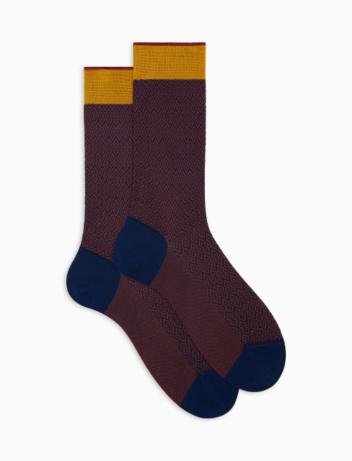 Men's short blue cotton socks with diamond motif - Short | Gallo 1927 - Official Online Shop