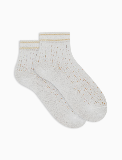 Women's super short plain white cotton socks with lurex stripes - Super short | Gallo 1927 - Official Online Shop