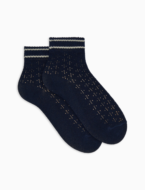 Women's super short plain blue cotton socks with lurex stripes - The Classics | Gallo 1927 - Official Online Shop