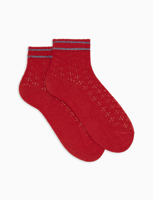 Women's super short plain red cotton socks with lurex stripes - Super short | Gallo 1927 - Official Online Shop