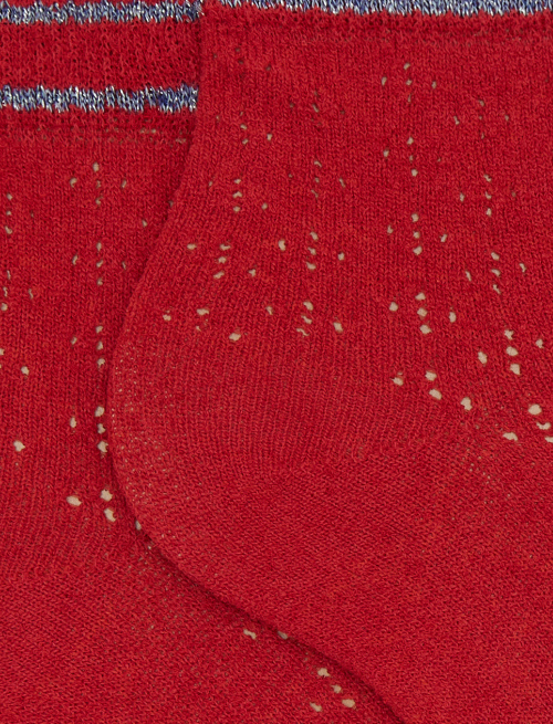 Women's super short plain red cotton socks with lurex stripes - Socks | Gallo 1927 - Official Online Shop