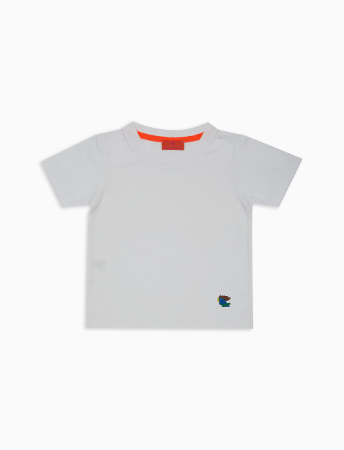 Kids' plain white cotton T-shirt with colourful rooster print - Clothing | Gallo 1927 - Official Online Shop