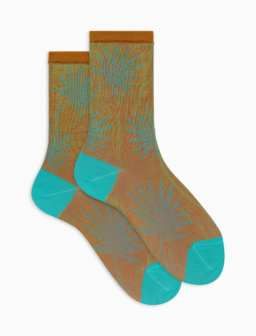 Women's short yellow cotton socks with leaf motif - Gift ideas | Gallo 1927 - Official Online Shop