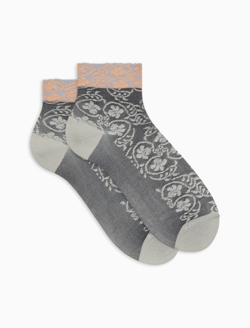 Women's super short grey viscose socks with ramage motif and contrasting cuff - The SS Edition | Gallo 1927 - Official Online Shop