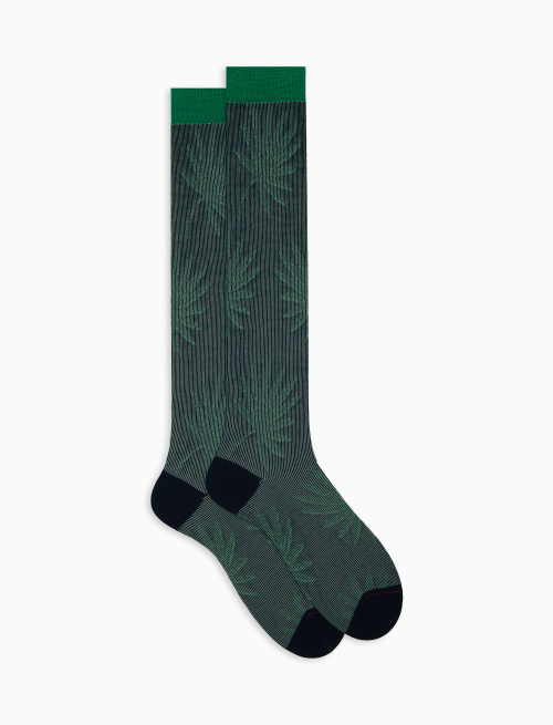 Men's long blue cotton socks with leaf motif - Gift ideas | Gallo 1927 - Official Online Shop