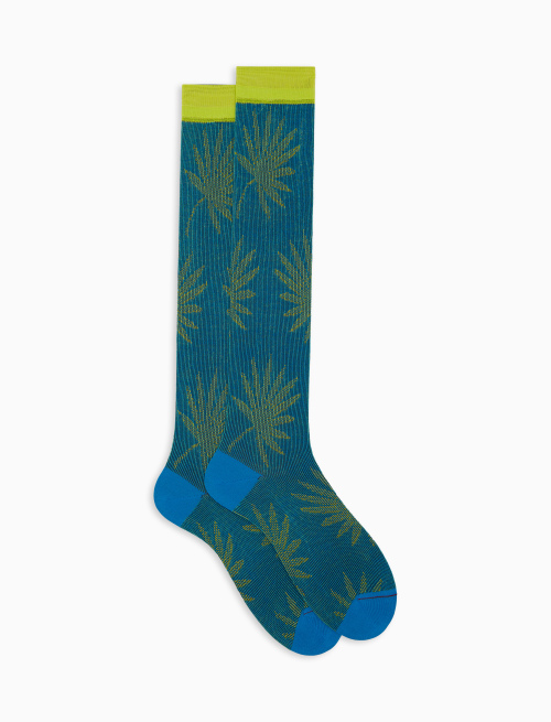 Men's long light blue cotton socks with leaf motif - The SS Edition | Gallo 1927 - Official Online Shop
