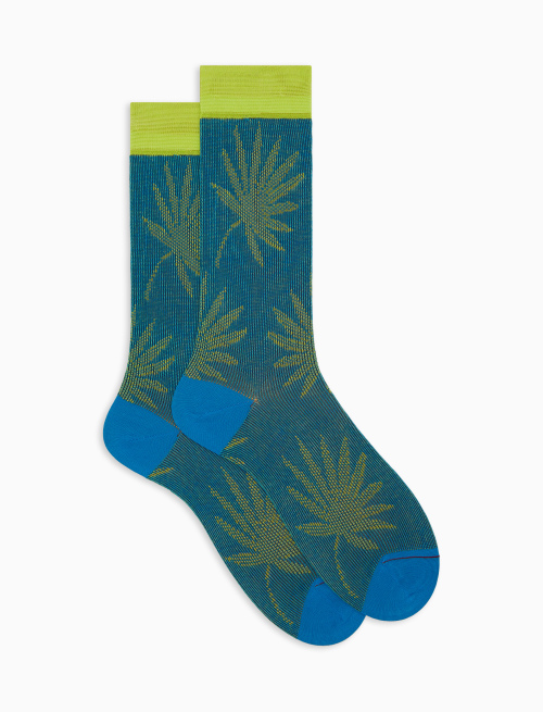 Men's short light blue cotton socks with leaf motif - The SS Edition | Gallo 1927 - Official Online Shop