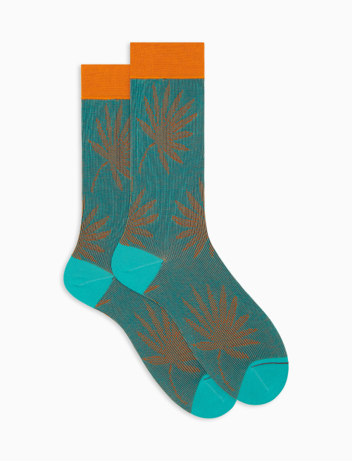 Men's short light blue cotton socks with leaf motif - Short | Gallo 1927 - Official Online Shop
