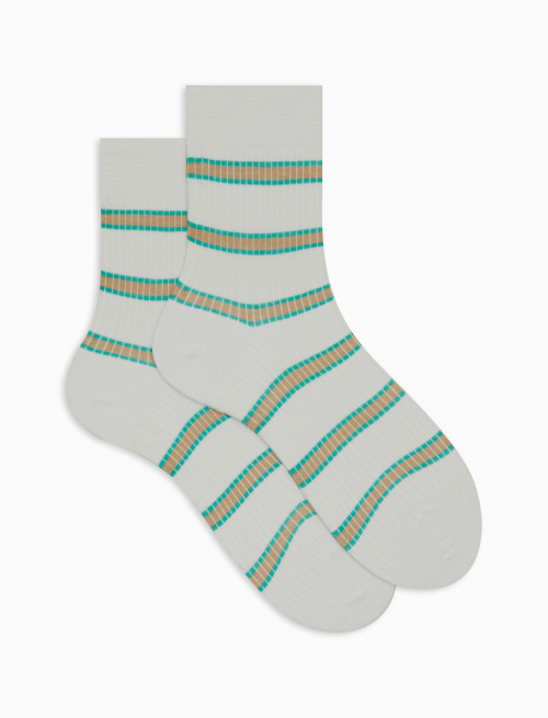 Women's medium-short white cotton socks with stripes and ribbing - Short | Gallo 1927 - Official Online Shop