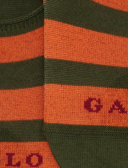 Unisex green cotton invisible socks with two-tone stripe pattern - Socks | Gallo 1927 - Official Online Shop
