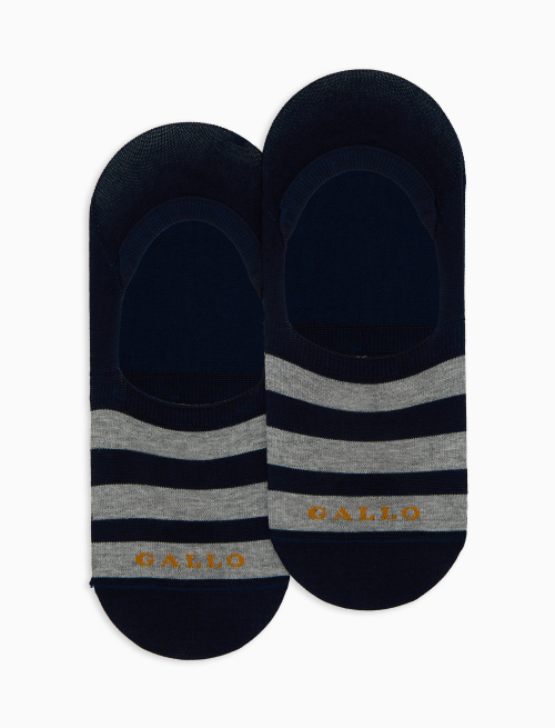 Unisex blue cotton invisible socks with two-tone stripe pattern - Peds | Gallo 1927 - Official Online Shop