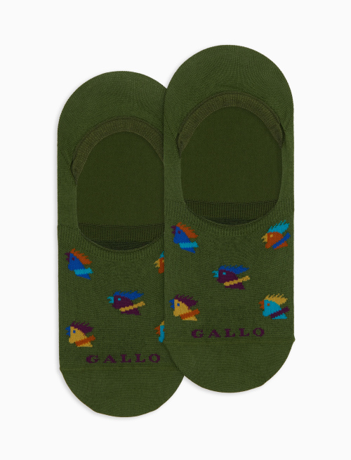 Unisex green cotton invisible socks with multicoloured rooster motif - Peds | Gallo 1927 - Official Online Shop