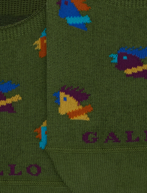 Unisex green cotton invisible socks with multicoloured rooster motif - Socks | Gallo 1927 - Official Online Shop